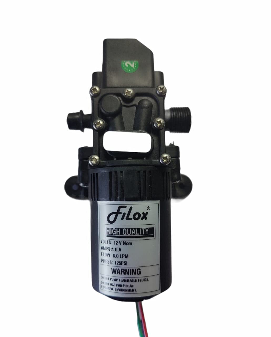 Filox 12V DC Water Pump 125 PSI High Performance Battery Sprayer Motor | Diaphragm High Pressure Pump with Pressure Switch | Agriculture Spray Pump, Pesticide Sprayer Pump, Car Wash Pump (Black)