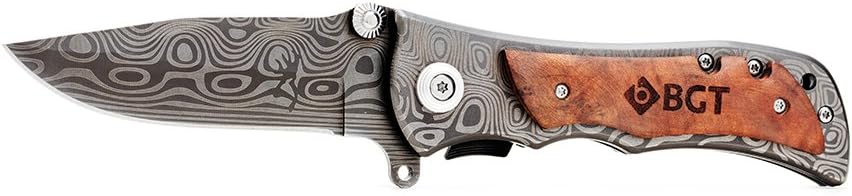 BGT Classic Pocket Folding Knife with 7Cr17Mov Stainless Steel,Outdoor Tactical Knives with Rose Wood Handle For BC Camping Hiking Fishing,Gifts for Men Women Husband Dad