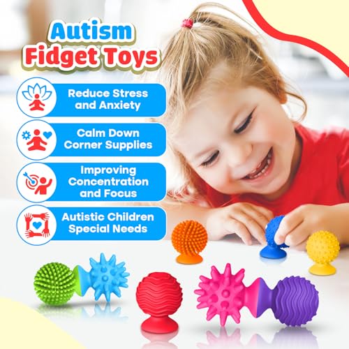 Sensory Fidget Toys for Kids and Adults: Textured Suction Cup Toys for Autism - Squishy Sensory for Classroom Bath - 8 Pack Calm Down Corner Supplies for Boys Teens - Road Trip Activities - Image 4