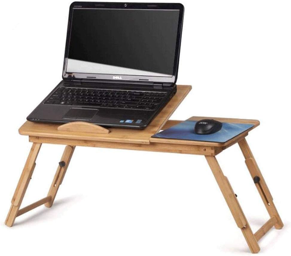 Bamboo Wood Laptop Desk Tray Foldable Breakfast Tray Table Adjustable Computer Bed Tray for Eating Laptops Writing Reading on Bed Sofa with Tilting Desktop Leg