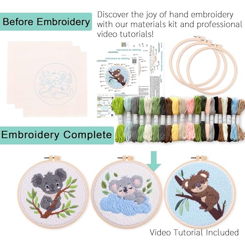 Image of REEWISLY Punch Needle Embroidery Starter Kits for Beginners Flower and Grass Patterns.3Ps Embroidery Hoops,Color Threads,Instructions and Needles,DIY Adults Embroidery, Video Teaching