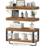 QEEIG Bathroom Shelves Over Toilet - Floating Shelf for Wall Toilet Paper Storage Farmhouse 16 inch Set of 3, Rustic Brown (029-40BN3)