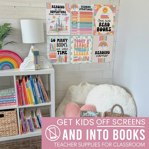 Hadley Designs Reading Posters for Classroom Elementary and Library Decor - 6 Reading Corner Decor for Classroom Decorations, Reading Strategies Library Posters, Retro Bulletin Board Decorations - Image 2