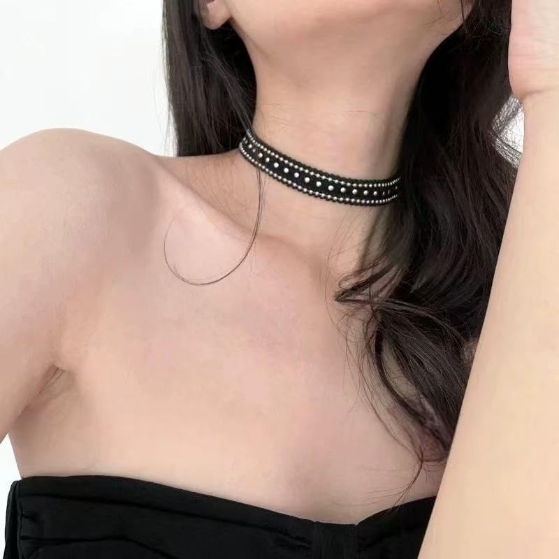 Black Choker Necklaces for Women Classic Black Velvet Choker Lace Choker Adjustable Leather Collar Gothic Punk Necklaces Halloween Cosplay Jewelry Accessories - Image 2