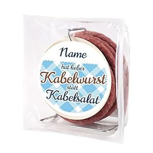 Herz & Heim® 3, 5 Meter Salami Snack auf Kabeltrommel - mit Namen auf dem Etikett - Geschenk-Idee für Handwerker und Heimwerker
