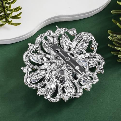 Image of SELOVO Flower Rhinestone Statement Brooch Pin Accessory Antique Gold Tone