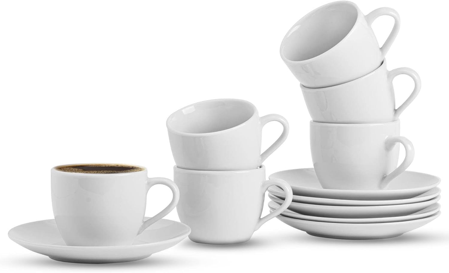 GOURMEX 2oz Ceramic White Espresso/Cappuccino Cups and Saucers Espresso Sets for