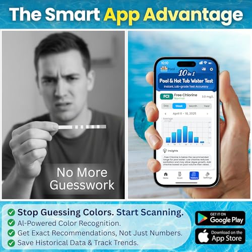 Image of 10-in-1 Pool & Spa Water Test Kit with App, Hot Tub, Saltwater, Chlorine, Cyanuric Acid, Alkalinity, Hardness, pH, Nitrate, Sulfate, Digital Water Quality Testing Strips (DXPOOL-R10-S10)