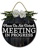Isaric Office Please Do Not Disturb Sign Meeting in Progress Please Do Not Disturb Sign, Funny Office Wooden Wreaths Hanging Door Sign for Office Commerical Use 12' x 12'