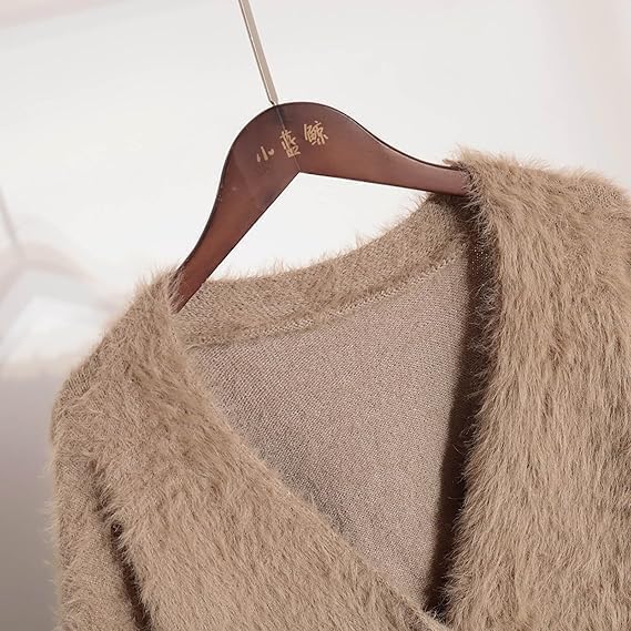 Damen Fuzzy Mohair Pullover Button Down V-Ausschnitt Langarm Strickoberteile Casual Leichte Strickjacke, 2, M