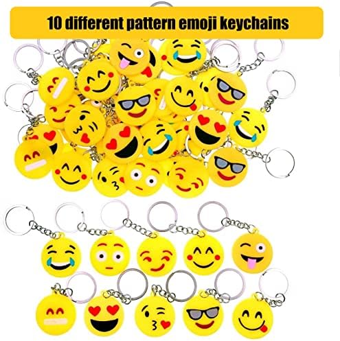 LATERN 100Pcs Emoji Keyrings, 10 Pattern Emoji Mini Key Chain Emoticon Keyring Decoration for Children Birthday Party Favours Party Bag Fillers (3.5cm x 8.5cm)