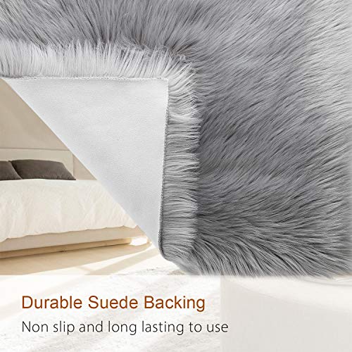 Lochas Soft Fluffy Faux Fur Rugs For Bedroom Bedside Rug 2X3, Washable Furry Area Rug Carpet For Living Room Dorm Floor, Durable Faux Throw Carpets, Gray #TOP2
