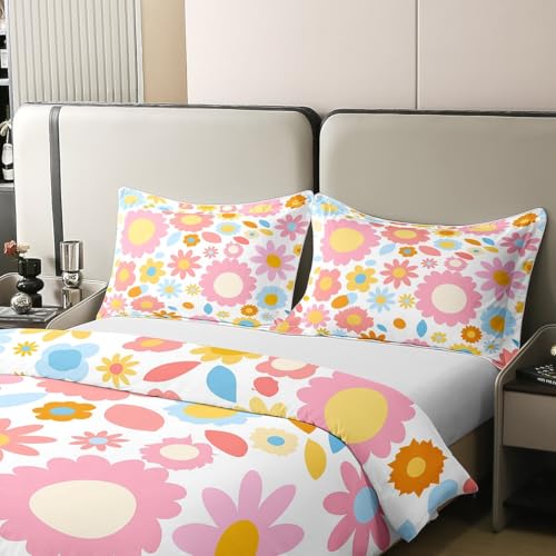 Juego de ropa de cama de algodón 200 x 200 cm de flores y arco iris 5