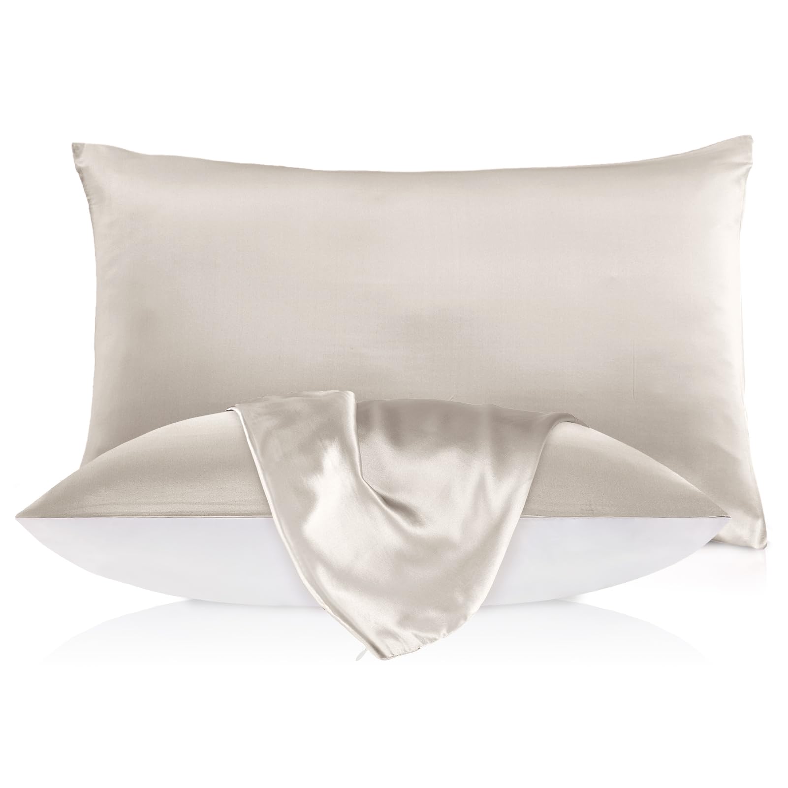 LILYSILK 1PC Silk Pillowcase for Hair and Skin 19MM Mulberry Silk Pillow Sham Cover with Cotton Underside Soft Hypoallergenic Silk Bed Pillow Case with Hidden Zipper(Standard 50x75cm,Moonlight Gray)