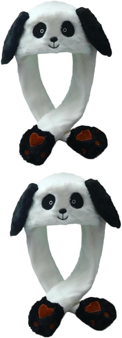 BESTonZON 2pcs Cute Panda Ear Jumping Hat Plush Cartoon Beanie Moving Ears for Boys and Girls Parties and Photography Adorable Soft Winter Accessory