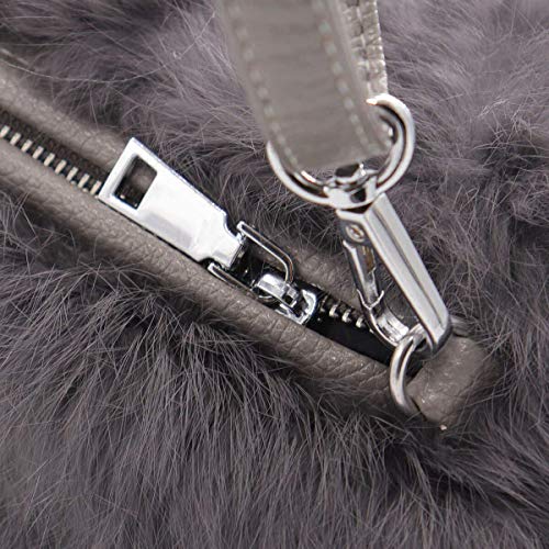 surell - Luxurious Rabbit Fur Handmuff Bag - Pleather Fluffy Muff Bag w Long Strap3