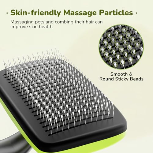 pecute Hundebürste Katzenbürste Haustierbürste Groß, Selbstreinigende Zupfbürste, Hundekamm Fellbürste, Massage Fellpflege Bürste für Katzen Hunde Langes Haar(Groß, Grün)