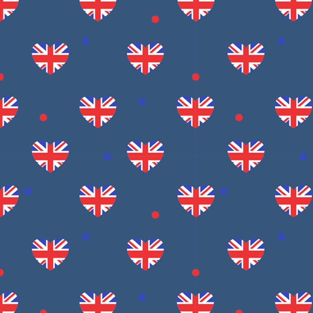 Polycotton Fabric British Hearts Kings Coronation Union Jack Patriotic (Price Per Meter) (Denim)