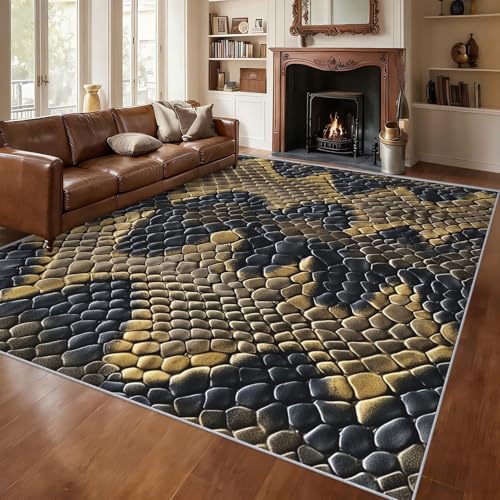 Tapis salon antidérapant et lavable grand format motif serpent - 3