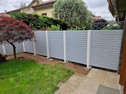 Pannello RECINZIONE PRIVACY ESTENSIONE in PVC frangivento, recinzione in varie dimensioni e colori a doghe orizzontali, da esterno (Grigio, 137 x 145 cm)