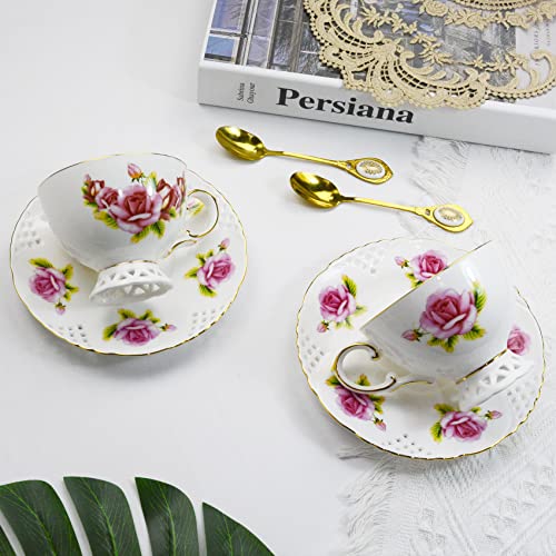 Acmlife Bone China Tea Set 21-Piece Porcelain Tea Cups Set Of 6 Tea Cups And Saucers Tea Sets With Teapot,Sugar Bowl,Creamer Pitcher,Christmas Gifts Tea Party Sets For Women & Gift #TOP3