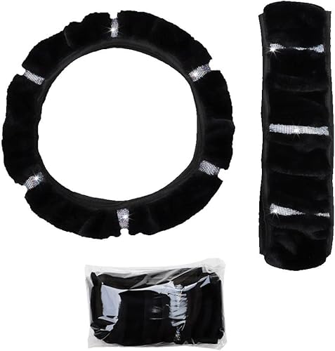 Miniatura 4 de funda para volante mullida y peluda para mujer y niña, de colores, con brillantes, suave terciopelo cálido, universal, de 15pulgadas, para vehículos