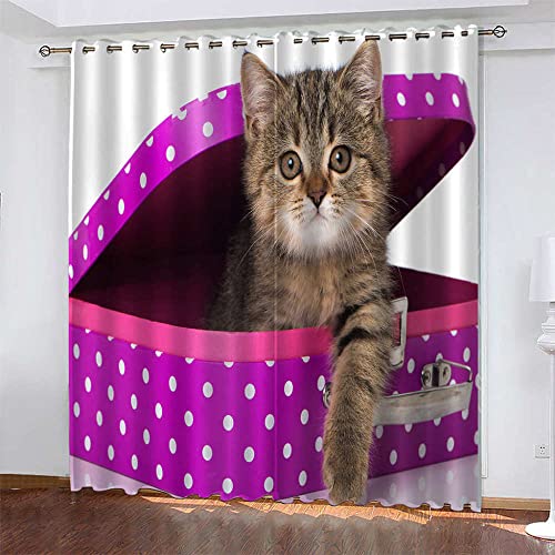 TTBBBB Cortinas Salon 2 Piezas Rosa roja Gatito Ancho 264 x Altura 242 cm Ojales Visillos de Dormitorio Moderno Ventana Salon Habitacion Cuarto Comedor Cocina Decorativa Cover