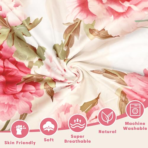 Image of Crib Sheets for Girls Boys, HNHUAMING Neutral Crib Sheet Fitted, Ultra Soft Baby Crib Sheets 52'' X 28'' inch Fits for Standard Crib & Toddler Mattress, Pink Peony Floral
