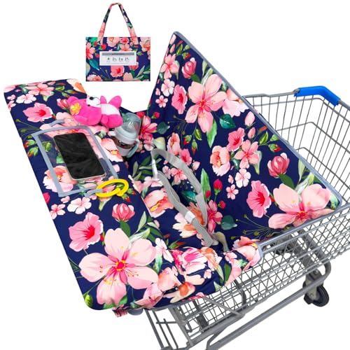 Image of Basumee Shopping Cart Cover for Baby High Chair Covers for Restaurant Seat Grocery Cart Cover for Babies Girl Boy Cart Covers with Storage Pouch Baby Shopping Cart Cover, Pink Black