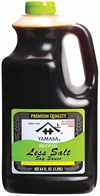 Yamasa Less Salt Soy Sauce. Low Sodium, Preservative Free, Kosher Premium Soy Sauce, 64 fl. oz. bottle (Pack of 1)
