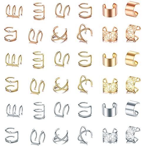 Clip D'oreille Sans Trou 36 Pièces Boucles D'oreilles Clips Non Perçantes D'oreilles Pour Faux Piercings Anneaux De Piercing Hélix Faux Oreilles Clip D'oreille Non Perçant pour Dames Filles Femmes Cover