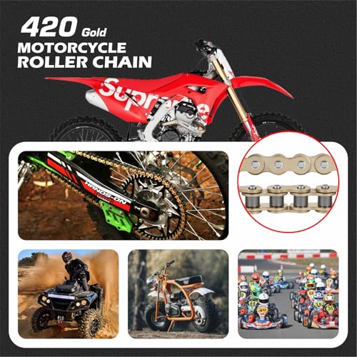Image of DYC 420 Gold Chain 132 Links with 5 Master Links and Chain Breaker Tool | Gold 420 chain kit for mini bikes pit bikes ATVs and go karts using 420 sprockets
