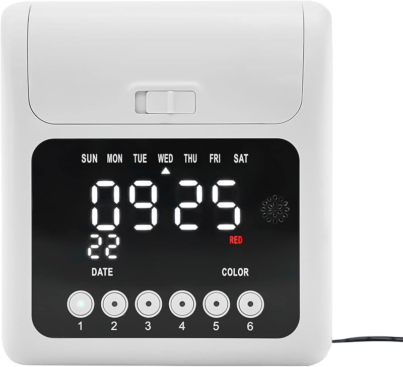 Reloj de tiempo Punzonadora Paquete de reloj de tiempo inicial con 50 tarjetas y pantalla LED, Reloj de tiempo de empleado montado en la pared/de escritorio para pequeñas empresas Blanco Modo de asistencia ordinario/de tres turnos