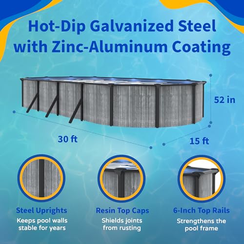 Image of Blue Wave San Pedro 15x30-ft Oval 52-in Deep 6-in Top Rail Above Ground Steel Wall Swimming Pool Package