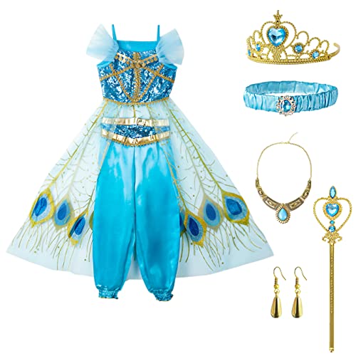 Fancyset Disfraz de princesa de jazmín para niñas, disfraz de princesa Aladdin, disfraz de...