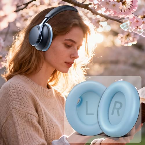 SOULWIT Earpads Replacement for Anker Soundcore Space One (S1) Headphones, Not for Space One Pro, Ear Pads Cushions with Softer Protein Leather, Noise Isolation Foam - Crystal Blue by SOULWIT - Image 6