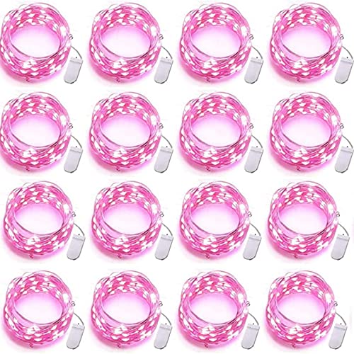 Grezea Confezione da 16 lucine rosa a batteria, 3 m, 30 luci a LED per barattoli di muratore, impermeabili, filo argento, mini luci a LED per artigianato, bottiglie, fiori, San Valentino