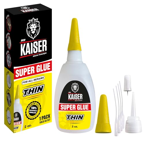 Der Kaiser Thin CA Super Glue (2 oz) Industrial Grade Cyanoacrylate 5-10 Sec Cure Pro Kit with Microtips & Applicators Wood Plastic Metal Hobby Models Woodworking DIY 2 500-3 500 PSI