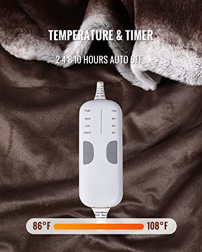 Heated Blanket Electric Throw Faux Fur 50" X 60" Size Low Voltage, Soft Warm Fast Heating Blanket For Bed & Couch With 4 Heating Levels & 2-4-8-10 Hour Auto Shut, Machine Washable (Chocolate) #TOP2
