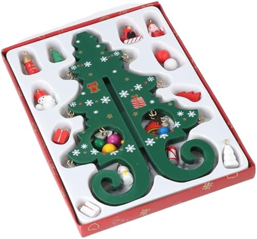 Miniatura 2 de Árbol de Navidad en miniatura de escritorio de madera para decoración de árbol de Navidad, juego de juguetes de Navidad con mini adornos divertidos