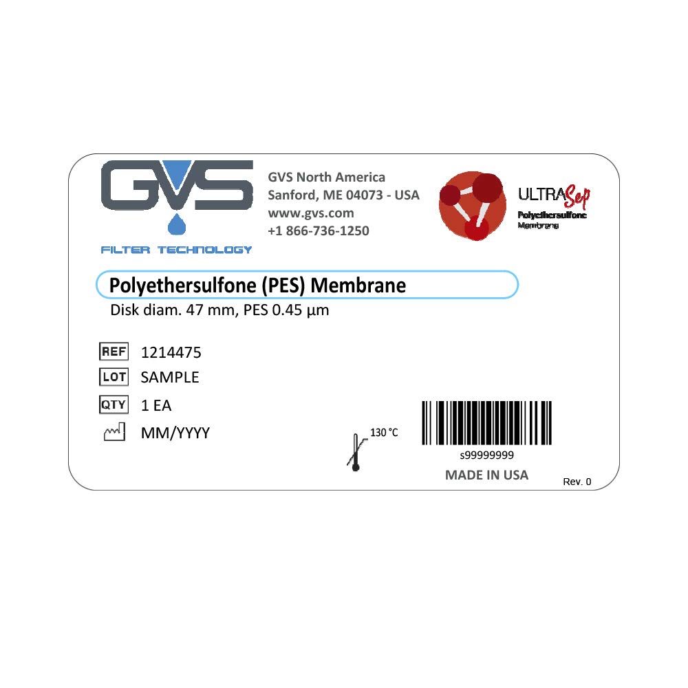 GVS Filtro a disco, PES Membrana, 0.45µm, 47mm, 100/pk