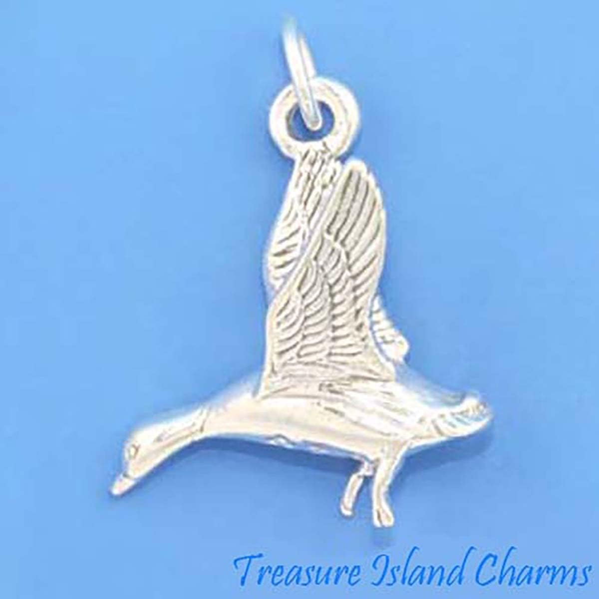 Flying Duck Goose Bird 3D 925 Solid Sterling Silver Charm Pendant Bracelet Jewelry Making Supply
