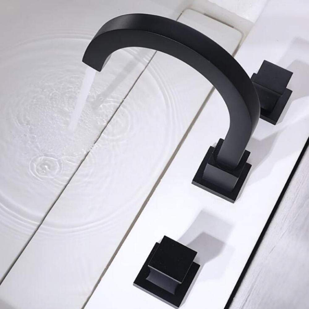 3 Orificios Grifo Lavabo Baño Doble Manija Latón Frío Y Calor Grifo De Lavabo Núcleo De Válvula De Cerámica Evita Fugas De Agua Grifos De Lavabo-Negro