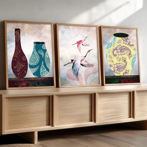 Image of kotart Set of 3 Framed Paintings for Wall Decoration Abstract Paintings Modern Art Wall Painting for Living Room Bedroom - Paintings with Frame (Art 9, 13x17 inch)