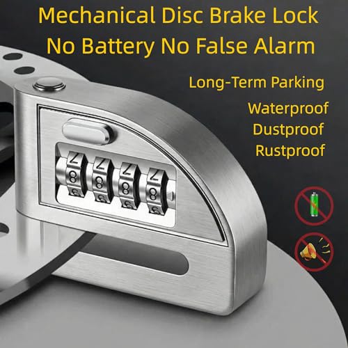 Motorcycle Disc Lock, Anti-Theft 4 Digit Combination, E-Bike, Scooter & Off-Road Motorcycle & Mountain Bike, Heavy Duty Keyless Security with High-Strength Alloy, No Alarm Mechanical Design
