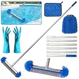 HuaMuDM 4 Stück Pool Reinigungsset,Runde Poolbürste,Poolbürste mit Demontage Stange,213cm Aluminium Griff,Fliesen und Stufen,für Schwimmbad,Spas,Teich,Whirlpools