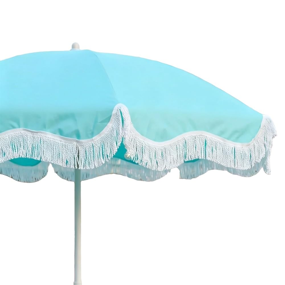 Parasol plażowy z frędzlami 200 cm, przenośny parasol ogrodowy z składany, uchylnym i regulowana wysokość, UPF 50+, wodoodporny