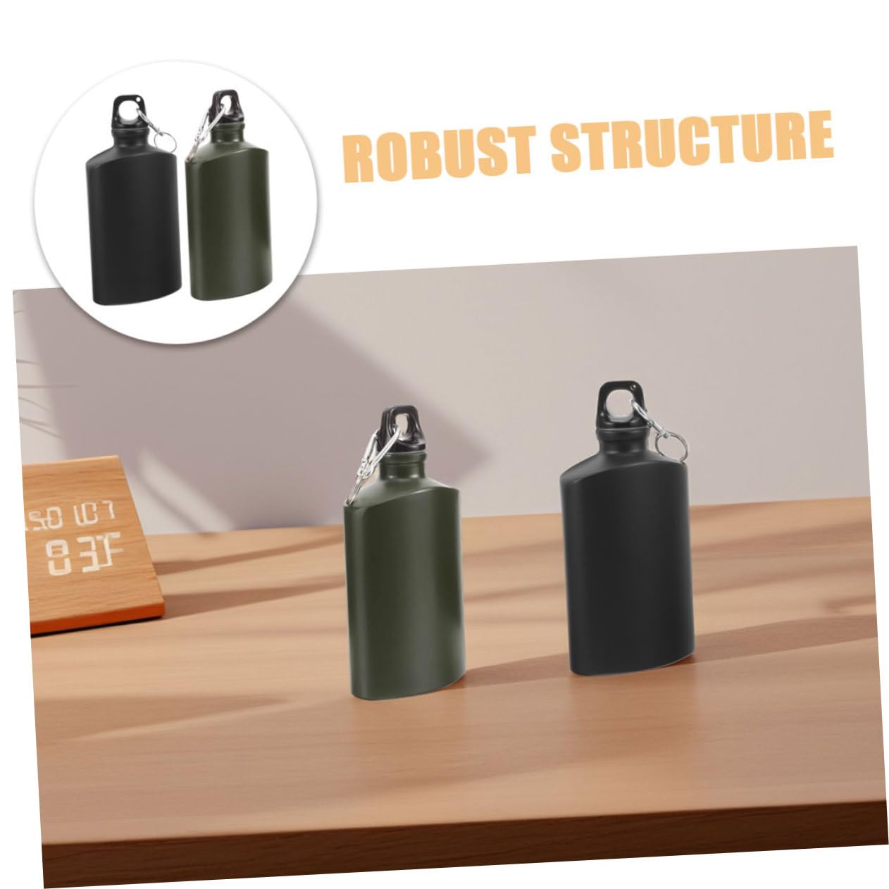 Aluminio Cantimplora 2 Piezas con Plana Gancho 500ml Decoracion Colegio | Ligera y Portátil, Diseño Hermético, para Senderismo y Viaje, Formato 500ml, Fácil de Llevar