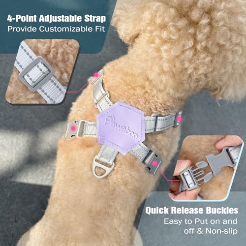 Pawaboo Hundegeschirr mit Hundeleine Set, X-Rahmen Verstellbares Anti Zug Anti-Erstickung Hund Brustgeschirr für Kleine, Mittelgroße Hunde & Welpen, Hundeweste mit Leine, S, Violette Gänseblume