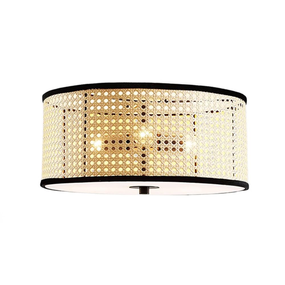 OZBMA Scandinavian Style Semi Ceiling Lamp Rattan Basket 3-Lights Pendant Light Unique Home Décor Wall Spotlight Close to Lighting Hanging Lamps for Kitchen, Living Room, Foyer (size_name 50CM)